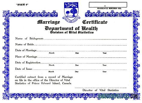 Certidão de Casamento do Escritório de Estatísticas Vitais do Canadá modelo